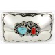 Certified Authentic Flower Navajo Nickel Natural Turquoise and Coral Native American Buckle 1192-2