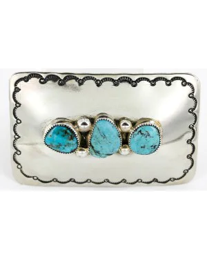 Certified Authentic Navajo Nickel Turquoise Native American Buckle 1193