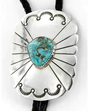 Handmade Certified Authentic Navajo .925 Sterling Silver Natural Turquoise Native American Bolo Tie 1190-2 Handmade Certified Authentic Navajo .925 Sterling Silver Natural Turquoise Native American Bolo Tie 1190-2