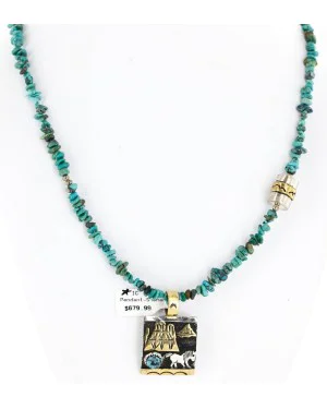 12kt Gold Filled and .925 Sterling Silver Handmade Horse Certified Authentic Navajo Natural Turquoise Native American Necklace 24323-1