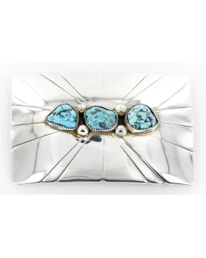 Certified Authentic Navajo .925 Sterling Silver Natural Turquoise Native American Buckle 1194-1 Certified Authentic Navajo .925 Sterling Silver Natural Turquoise Native American Buckle 1194-1