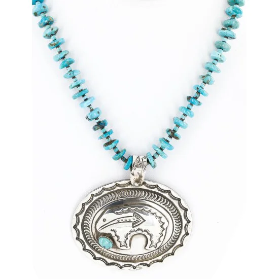 Collectable Large Handmade Certified Authentic Bear Navajo .925 Sterling Silver Natural Turquoise Native American Pendant and Necklace 15026 Collectable Large Handmade Certified Authentic Bear Navajo .925 Sterling Silver Natural Turquoise Native American Pendant and Necklace 15026