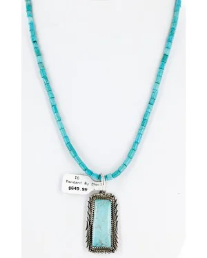 Handmade Certified Authentic Navajo .925 Sterling Silver Natural Turquoise Native American Necklace 15082