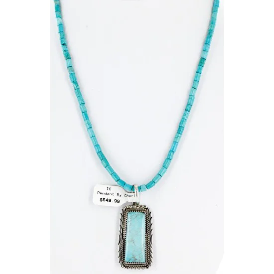 Handmade Certified Authentic Navajo .925 Sterling Silver Natural Turquoise Native American Necklace 15082 Handmade Certified Authentic Navajo .925 Sterling Silver Natural Turquoise Native American Necklace 15082