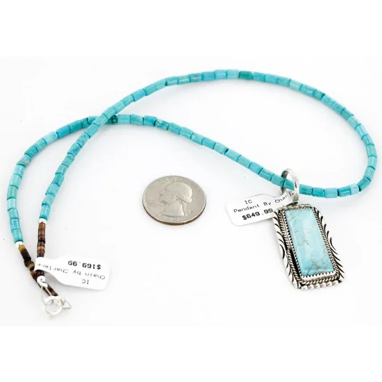 Handmade Certified Authentic Navajo .925 Sterling Silver Natural Turquoise Native American Necklace 15082