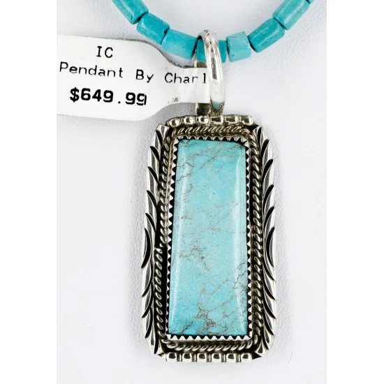 Handmade Certified Authentic Navajo .925 Sterling Silver Natural Turquoise Native American Necklace 15082 Handmade Certified Authentic Navajo .925 Sterling Silver Natural Turquoise Native American Necklace 15082