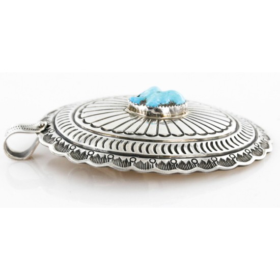 Large Collectable Handmade Certified Authentic Navajo .925 Sterling Silver Natural Turquoise Native American Bolo tie and Pendant  24112 Pendants 390996205768 24112 (by LomaSiiva)