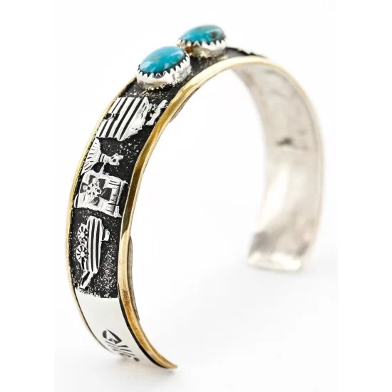 12kt Gold Filled and .925 Sterling Silver Handmade Storyteller Certified Authentic Navajo Turquoise Native American Bracelet 12638 12kt Gold Filled and .925 Sterling Silver Handmade Storyteller Certified Authentic Navajo Turquoise Native American Bracelet 12638