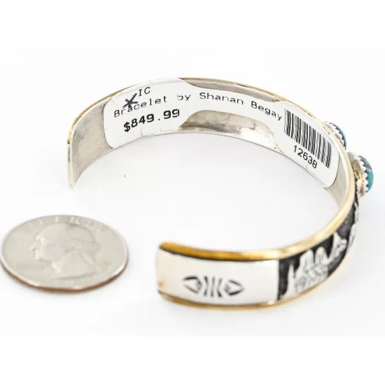 12kt Gold Filled and .925 Sterling Silver Handmade Storyteller Certified Authentic Navajo Turquoise Native American Bracelet 12638 12kt Gold Filled and .925 Sterling Silver Handmade Storyteller Certified Authentic Navajo Turquoise Native American Bracelet 12638