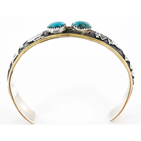 12kt Gold Filled and .925 Sterling Silver Handmade Storyteller Certified Authentic Navajo Turquoise Native American Bracelet 12638 12kt Gold Filled and .925 Sterling Silver Handmade Storyteller Certified Authentic Navajo Turquoise Native American Bracelet 12638