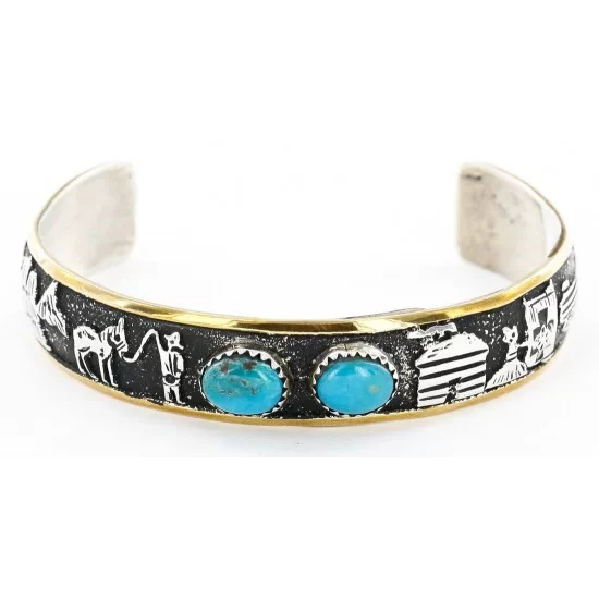 12kt Gold Filled and .925 Sterling Silver Handmade Storyteller Certified Authentic Navajo Turquoise Native American Bracelet 12638 12kt Gold Filled and .925 Sterling Silver Handmade Storyteller Certified Authentic Navajo Turquoise Native American Bracelet 12638