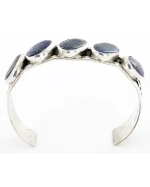 .925 Sterling Silver Handmade Wave Nuggets Certified Authentic Navajo Lapis Native American Bracelet 12559