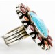 Flower Handmade Certified Authentic Navajo .925 Sterling Silver Natural Turquoise and Spiny Oyster Native American Ring  16583