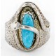 Handmade Certified Authentic Snake Signed by SHAKEY Navajo .925 Sterling Silver Natural Turquoise Native American Ring  16509