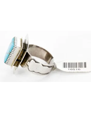 Handmade Certified Authentic Navajo .925 Sterling Silver Signed Inlaid Natural Turquoise Native American Ring 16516 Handmade Certified Authentic Navajo .925 Sterling Silver Signed Inlaid Natural Turquoise Native American Ring 16516