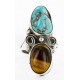 Handmade Certified Authentic Navajo .925 Sterling Silver Natural Turquoise and Tigers Eye Native American Ring  16958-2