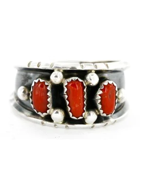 Handmade Certified Authentic Signed Navajo .925 Sterling Silver Coral Native American Ring 16452 Handmade Certified Authentic Signed Navajo .925 Sterling Silver Coral Native American Ring 16452