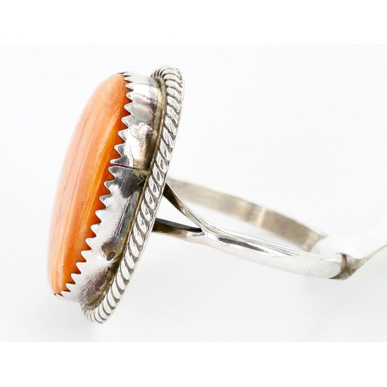 Handmade Certified Authentic Signed Navajo .925 Sterling Silver Spiny Oyster Native American Ring 16585-9 Handmade Certified Authentic Signed Navajo .925 Sterling Silver Spiny Oyster Native American Ring 16585-9