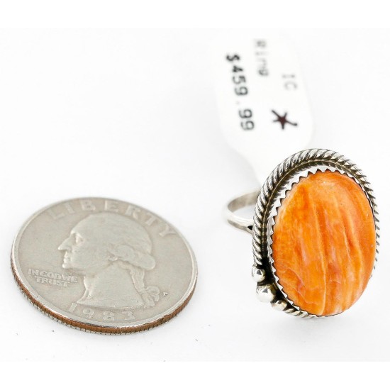 Handmade Certified Authentic Signed Navajo .925 Sterling Silver Spiny Oyster Native American Ring 16585-9 Handmade Certified Authentic Signed Navajo .925 Sterling Silver Spiny Oyster Native American Ring 16585-9