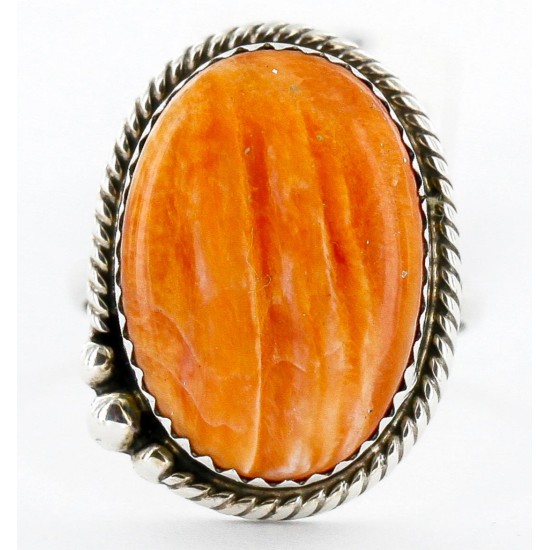 Handmade Certified Authentic Signed Navajo .925 Sterling Silver Spiny Oyster Native American Ring 16585-9 Handmade Certified Authentic Signed Navajo .925 Sterling Silver Spiny Oyster Native American Ring 16585-9