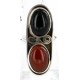 Vintage Style Handmade Certified Authentic Navajo .925 Sterling Silver Natural Black Onyx and Agate Native American Ring  16958-3