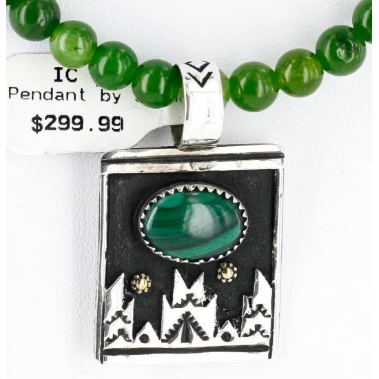 12kt Gold Filled .925 Sterling Silver Handmade Certified Authentic Navajo Arrow Malachite Pendant Native American Necklace 24129 12kt Gold Filled .925 Sterling Silver Handmade Certified Authentic Navajo Arrow Malachite Pendant Native American Necklace 24129