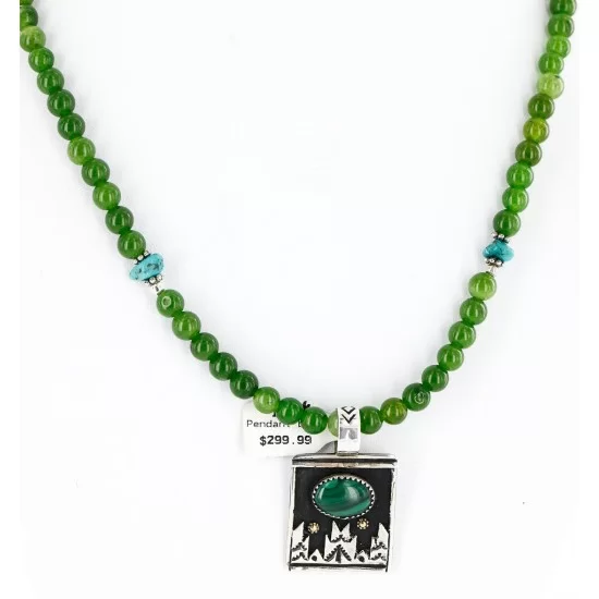 12kt Gold Filled .925 Sterling Silver Handmade Certified Authentic Navajo Arrow Malachite Pendant Native American Necklace 24129 12kt Gold Filled .925 Sterling Silver Handmade Certified Authentic Navajo Arrow Malachite Pendant Native American Necklace 24129
