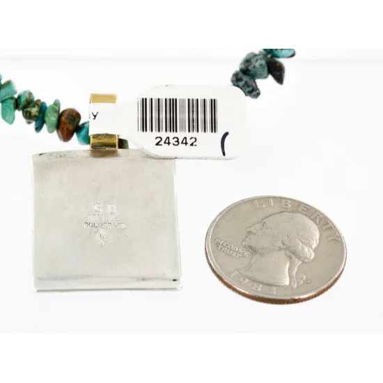12kt Gold Filled .925 Sterling Silver Handmade Certified Authentic Navajo Pendant Turquoise Native American Necklace 24342-1