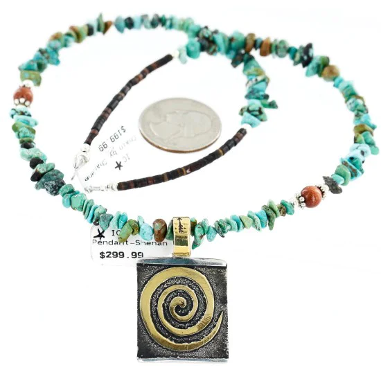12kt Gold Filled .925 Sterling Silver Handmade Certified Authentic Navajo Pendant Turquoise Native American Necklace 24342-1