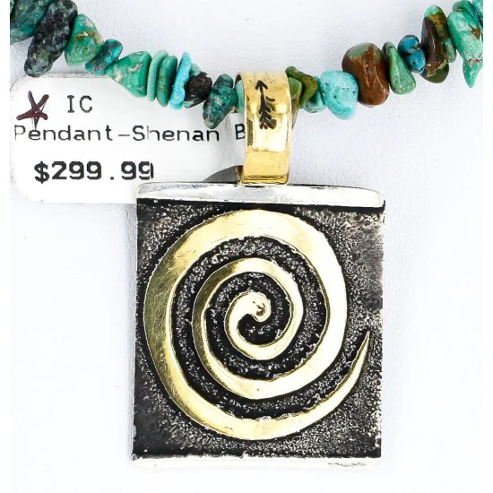 12kt Gold Filled .925 Sterling Silver Handmade Certified Authentic Navajo Pendant Turquoise Native American Necklace 24342-1