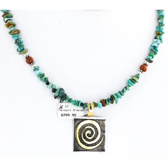 12kt Gold Filled .925 Sterling Silver Handmade Certified Authentic Navajo Pendant Turquoise Native American Necklace 24342-1
