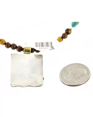 12kt Gold Filled .925 Sterling Silver Handmade Certified Authentic Navajo Turquoise Coral Native American Necklace 24343-3