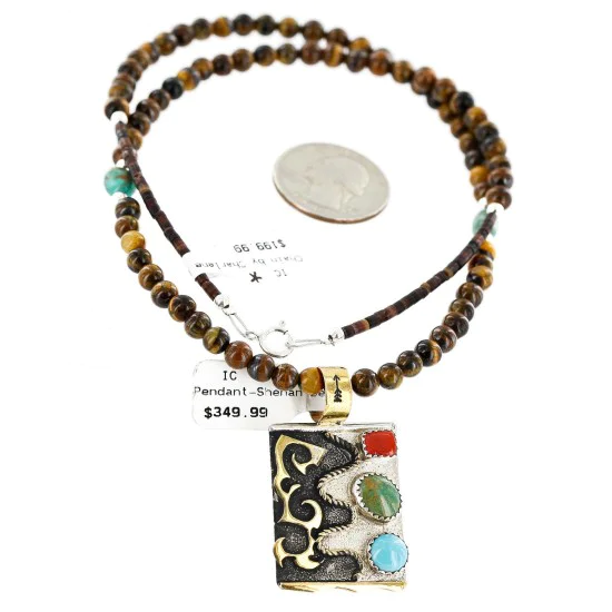 12kt Gold Filled .925 Sterling Silver Handmade Certified Authentic Navajo Turquoise Coral Native American Necklace 24343-3 12kt Gold Filled .925 Sterling Silver Handmade Certified Authentic Navajo Turquoise Coral Native American Necklace 24343-3