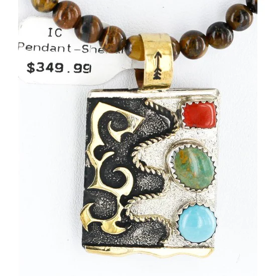 12kt Gold Filled .925 Sterling Silver Handmade Certified Authentic Navajo Turquoise Coral Native American Necklace 24343-3 12kt Gold Filled .925 Sterling Silver Handmade Certified Authentic Navajo Turquoise Coral Native American Necklace 24343-3