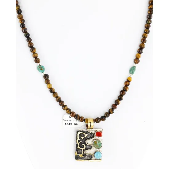 12kt Gold Filled .925 Sterling Silver Handmade Certified Authentic Navajo Turquoise Coral Native American Necklace 24343-3 12kt Gold Filled .925 Sterling Silver Handmade Certified Authentic Navajo Turquoise Coral Native American Necklace 24343-3