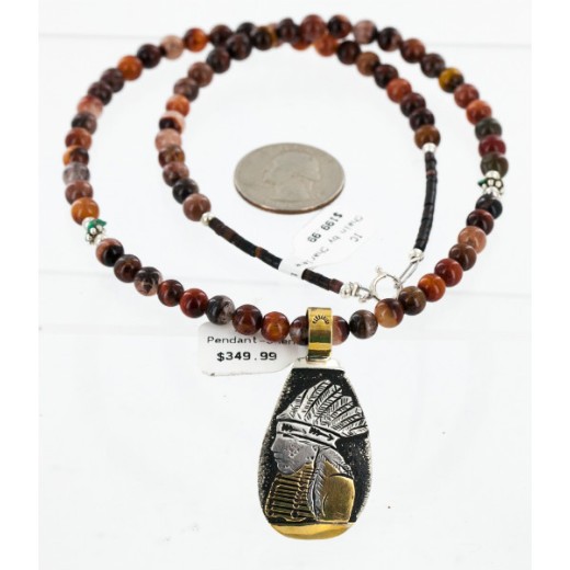 12kt Gold Filled And .925 Sterling Silver Handmade Chief Head Certified Authentic Navajo Native American Necklace 24328-7 12kt Gold Filled And .925 Sterling Silver Handmade Chief Head Certified Authentic Navajo Native American Necklace 24328-7