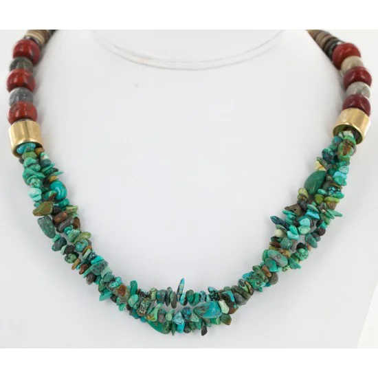 Certified Authentic 3 Strand Navajo .925 Sterling Silver 12kt Gold Filled Twisted Turquoise Native American Necklace 750134