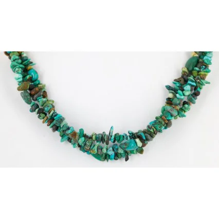 Certified Authentic 3 Strand Navajo .925 Sterling Silver 12kt Gold Filled Twisted Turquoise Native American Necklace 750134