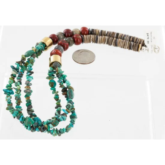 Certified Authentic 3 Strand Navajo .925 Sterling Silver 12kt Gold Filled Twisted Turquoise Native American Necklace 750134