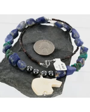 Certified Authentic Navajo .925 Sterling Silver Turquoise Hematite Lapis Alabaster Native American Necklace 15997 Certified Authentic Navajo .925 Sterling Silver Turquoise Hematite Lapis Alabaster Native American Necklace 15997