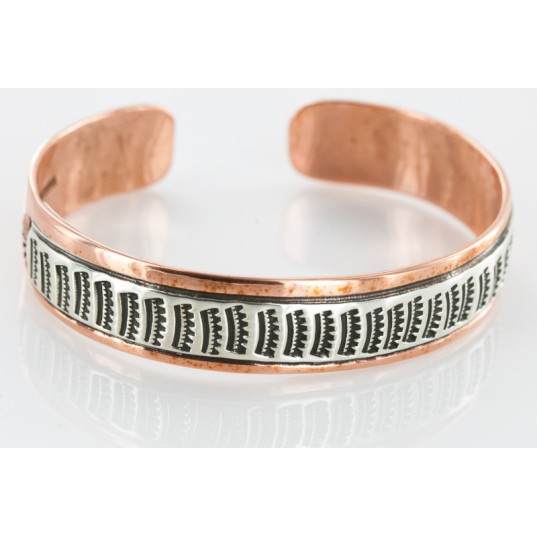 Handmade Certified Authentic Navajo Pure .925 Sterling Silver and Copper Native American Bracelet 12712 Handmade Certified Authentic Navajo Pure .925 Sterling Silver and Copper Native American Bracelet 12712