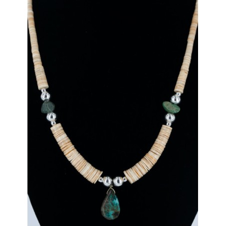 Navajo .925 Sterling Silver Graduated Heishi and Natural Turquoise Native American Necklace 750166
