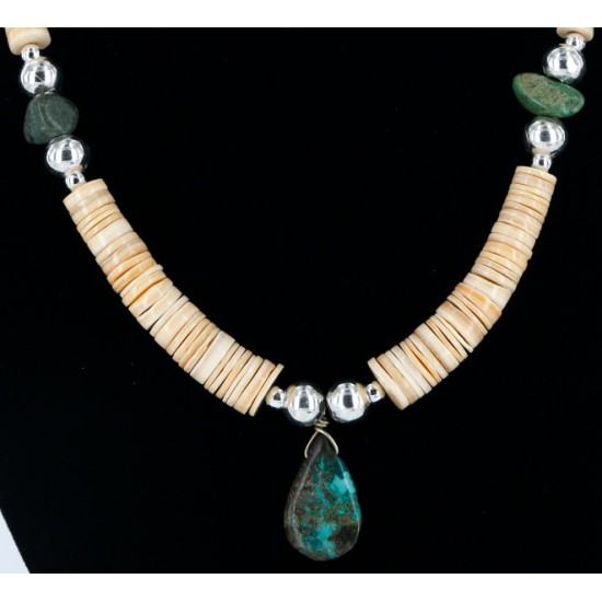 Navajo .925 Sterling Silver Graduated Heishi and Natural Turquoise Native American Necklace 750166