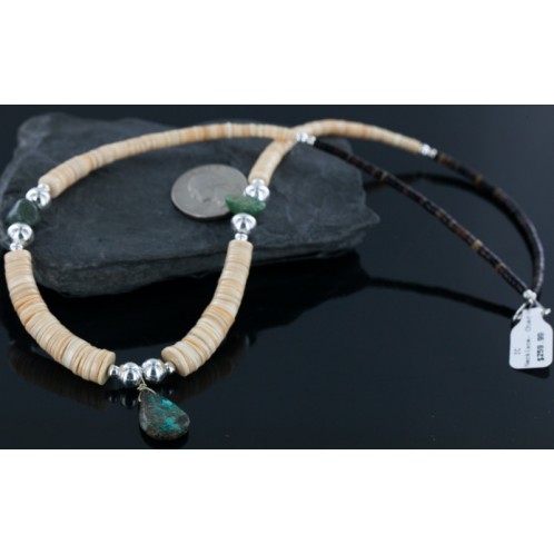 Navajo .925 Sterling Silver Graduated Heishi and Natural Turquoise Native American Necklace 750166