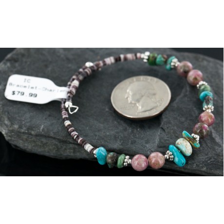Certified Authentic Navajo Turquoise and Native American Pink Agate WRAP Bracelet 12741-4