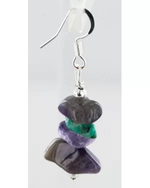 Certified Authentic Navajo .925 Sterling Silver Hooks Natural Turquoise Amethyst Native American Earrings 18068