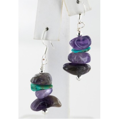 Certified Authentic Navajo .925 Sterling Silver Hooks Natural Turquoise Amethyst Native American Earrings 18068 Certified Authentic Navajo .925 Sterling Silver Hooks Natural Turquoise Amethyst Native American Earrings 18068