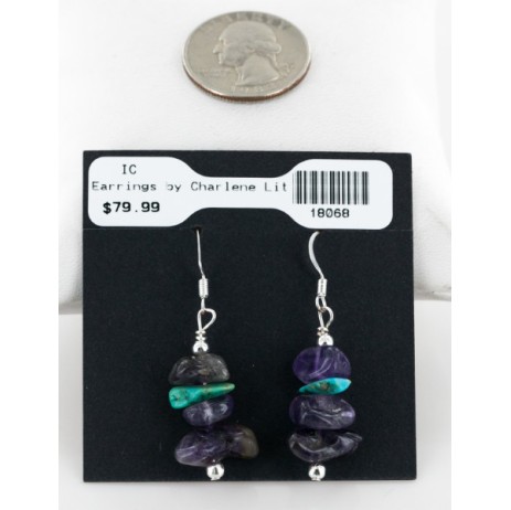 Certified Authentic Navajo .925 Sterling Silver Hooks Natural Turquoise Amethyst Native American Earrings 18068 Certified Authentic Navajo .925 Sterling Silver Hooks Natural Turquoise Amethyst Native American Earrings 18068