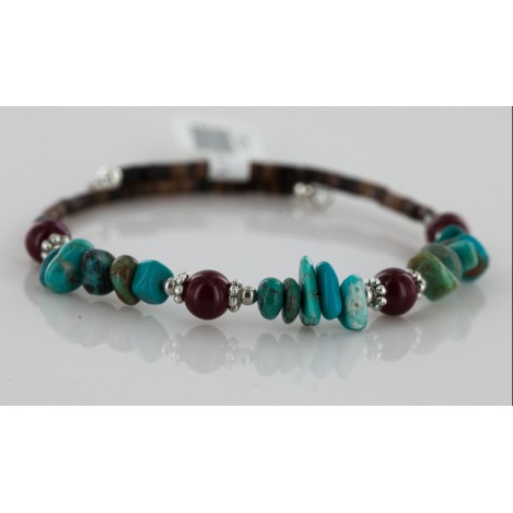 Certified Authentic Navajo Turquoise and Jasper Native American Adjustable Wrap Bracelet 12740-5 Certified Authentic Navajo Turquoise and Jasper Native American Adjustable Wrap Bracelet 12740-5