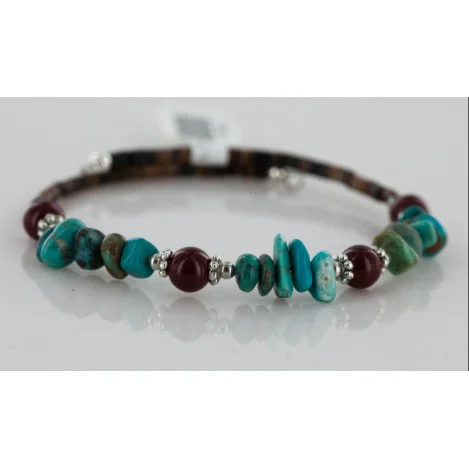 Certified Authentic Navajo Turquoise and Jasper Native American Adjustable Wrap Bracelet 12740-5